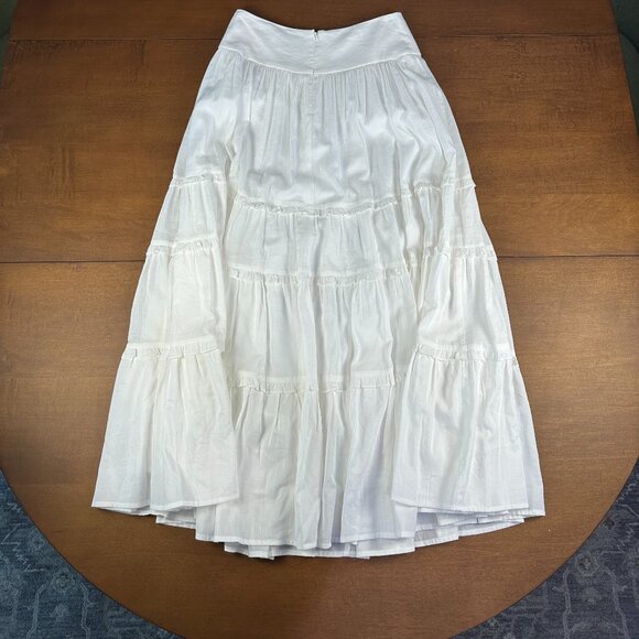 Reformation Evelina tiered midi skirt in ivory cotton, size 0 - Picture 6 of 6